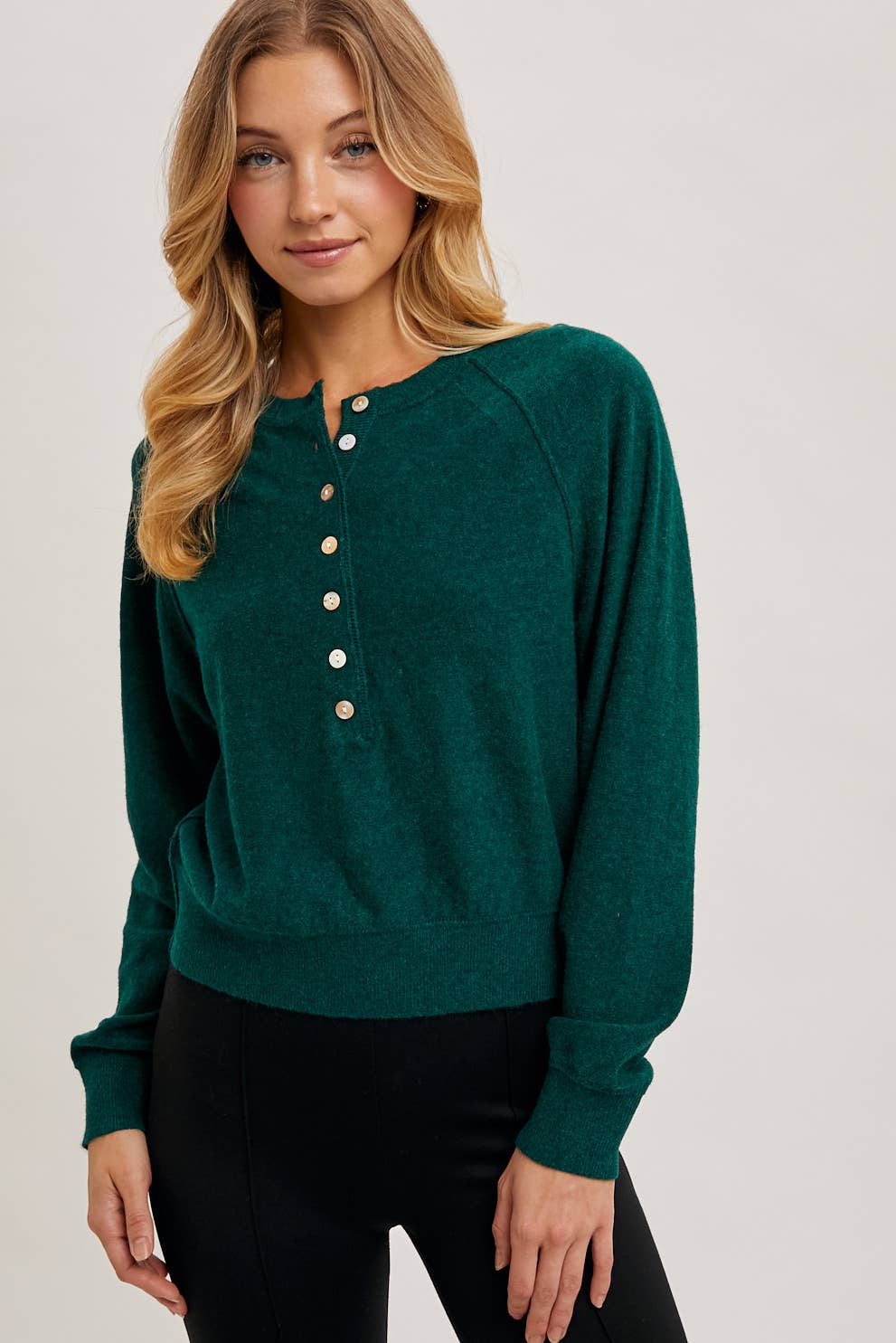 Bluivy - HALF-BUTTON HENLEY KNIT SWEATER: WINE / S
