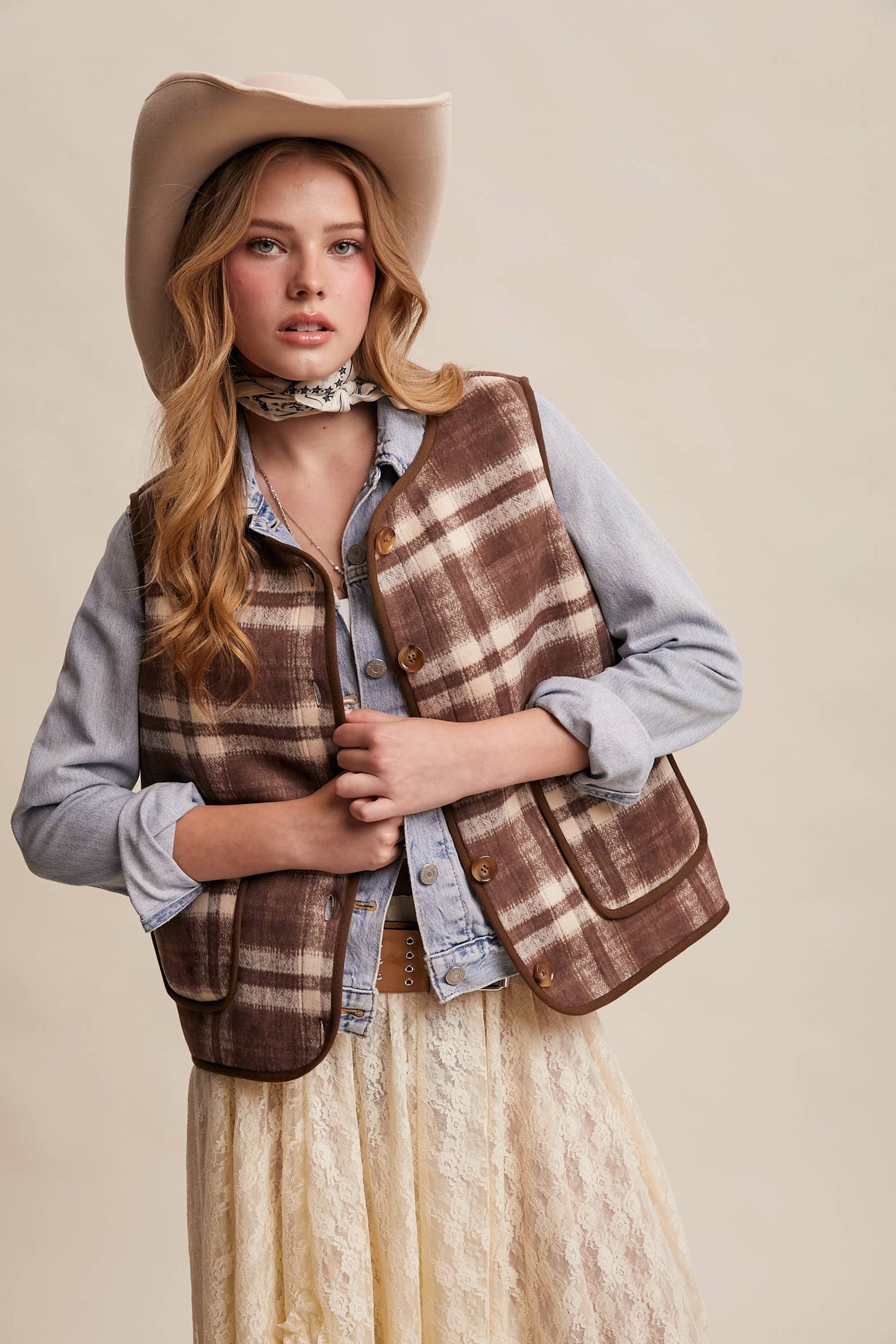 REVERSIBLE PLAID SHERPA VEST