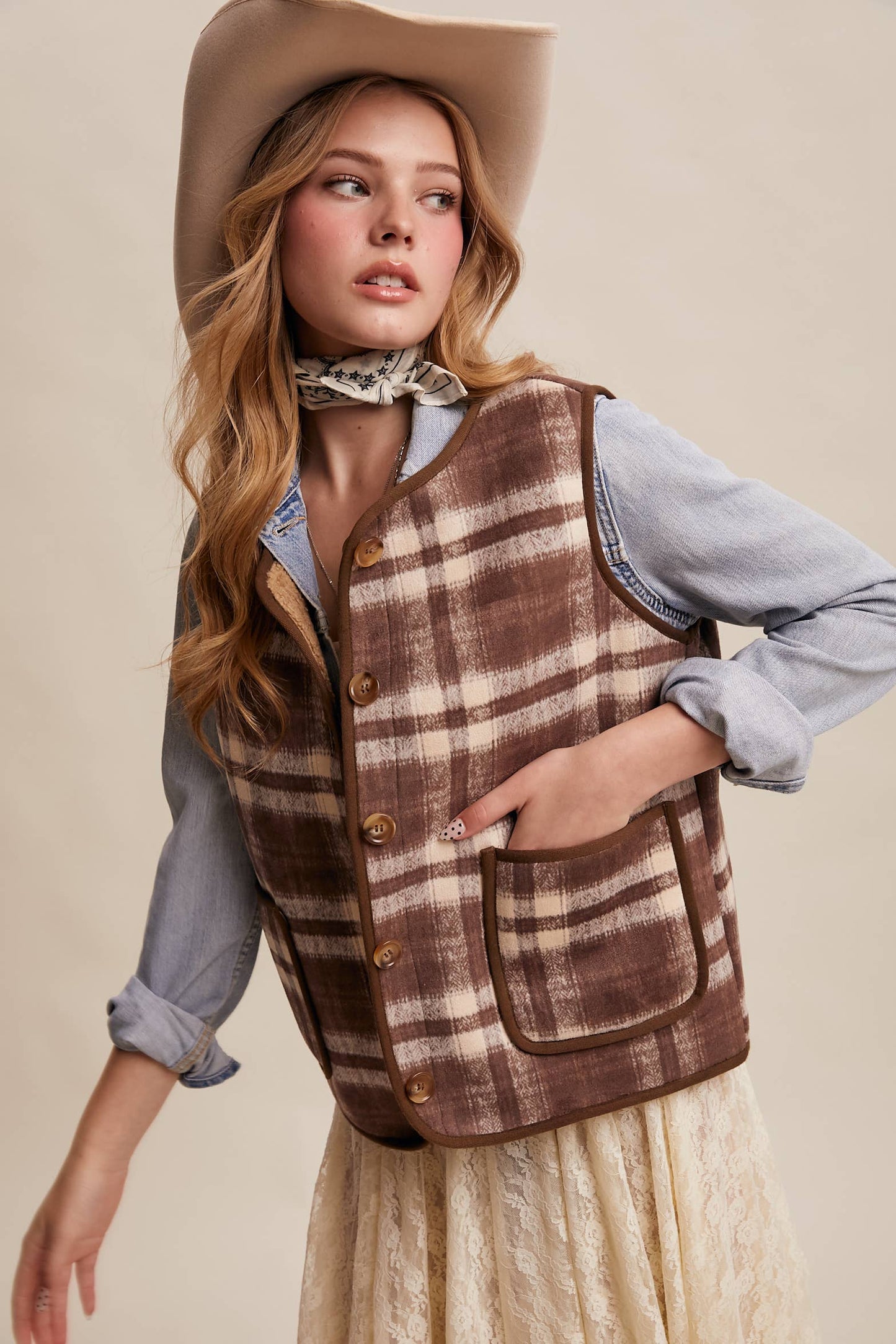 REVERSIBLE PLAID SHERPA VEST
