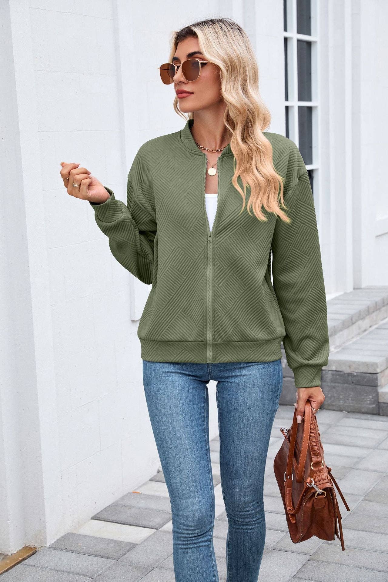 QUILTED ZIP UP BOMBER JACKET
