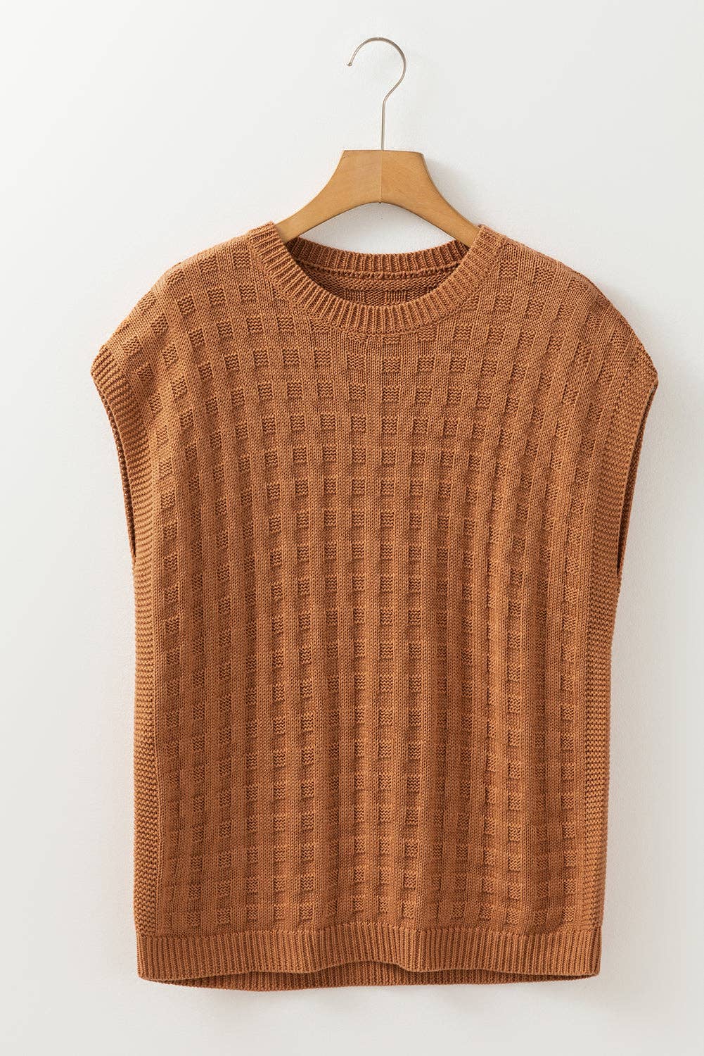 CAMEL ROUND NECK KNIT TOP