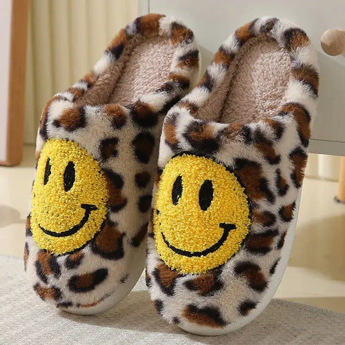 Smiley Face Leopard Slippers on