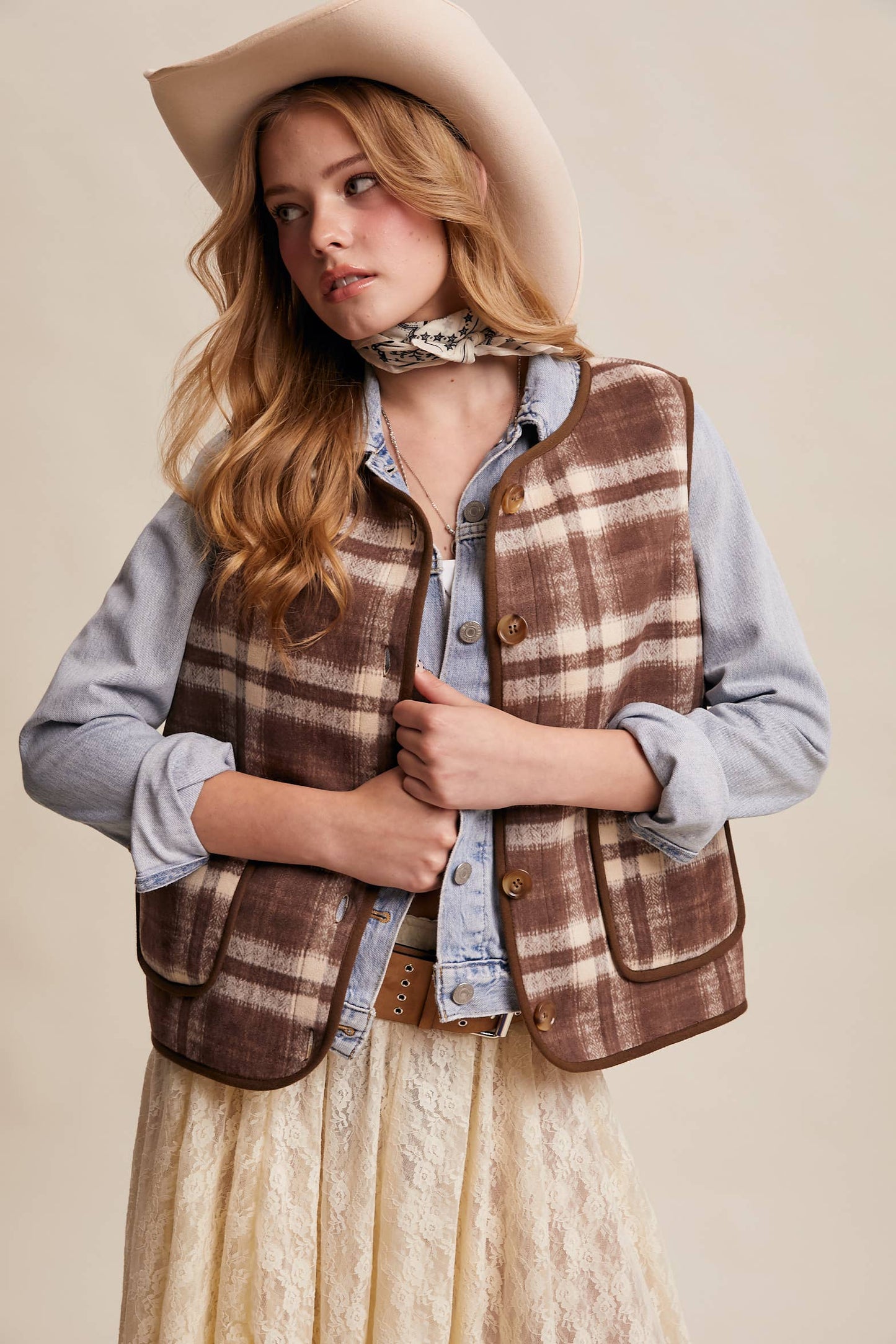 REVERSIBLE PLAID SHERPA VEST