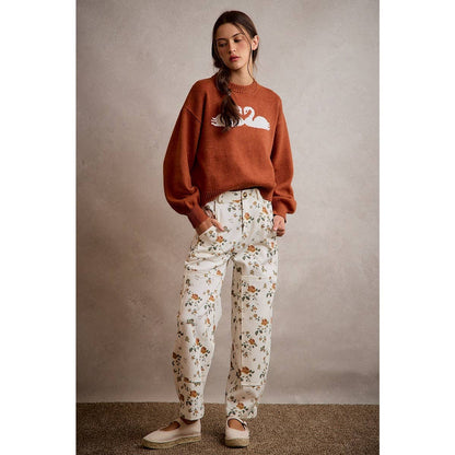 SWAN CREW NECK LONG SLEEVE SWEATER TOP