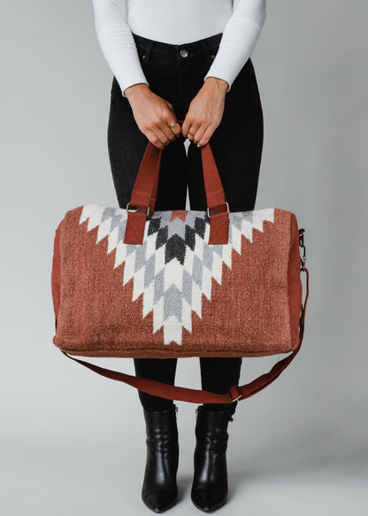 RUST, CREAM + GRAY AZTEC DUFFEL.