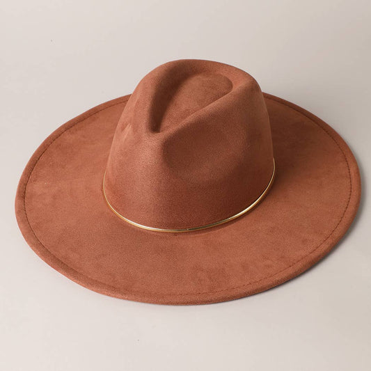 GOLD FELT WIDE BRIM SUEDE FEDORA HAT