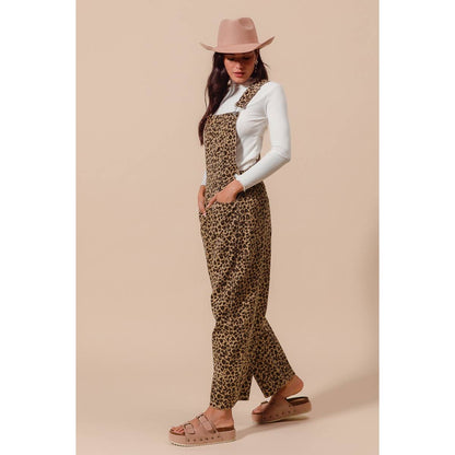 LEOPARD TWILL SLOUCHY BARREL OVERALLS JUMPSUIT