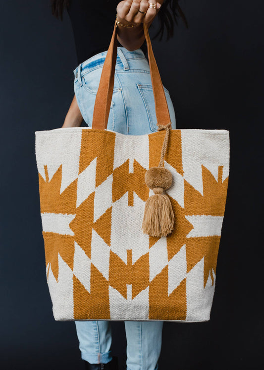 CREAM + CAMEL AZTEC TOTE