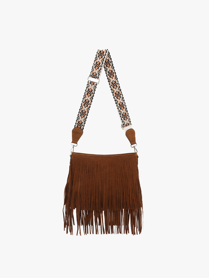 SADIE SUEDE FRINGE CROSSBODY WITH GUITER STRAP