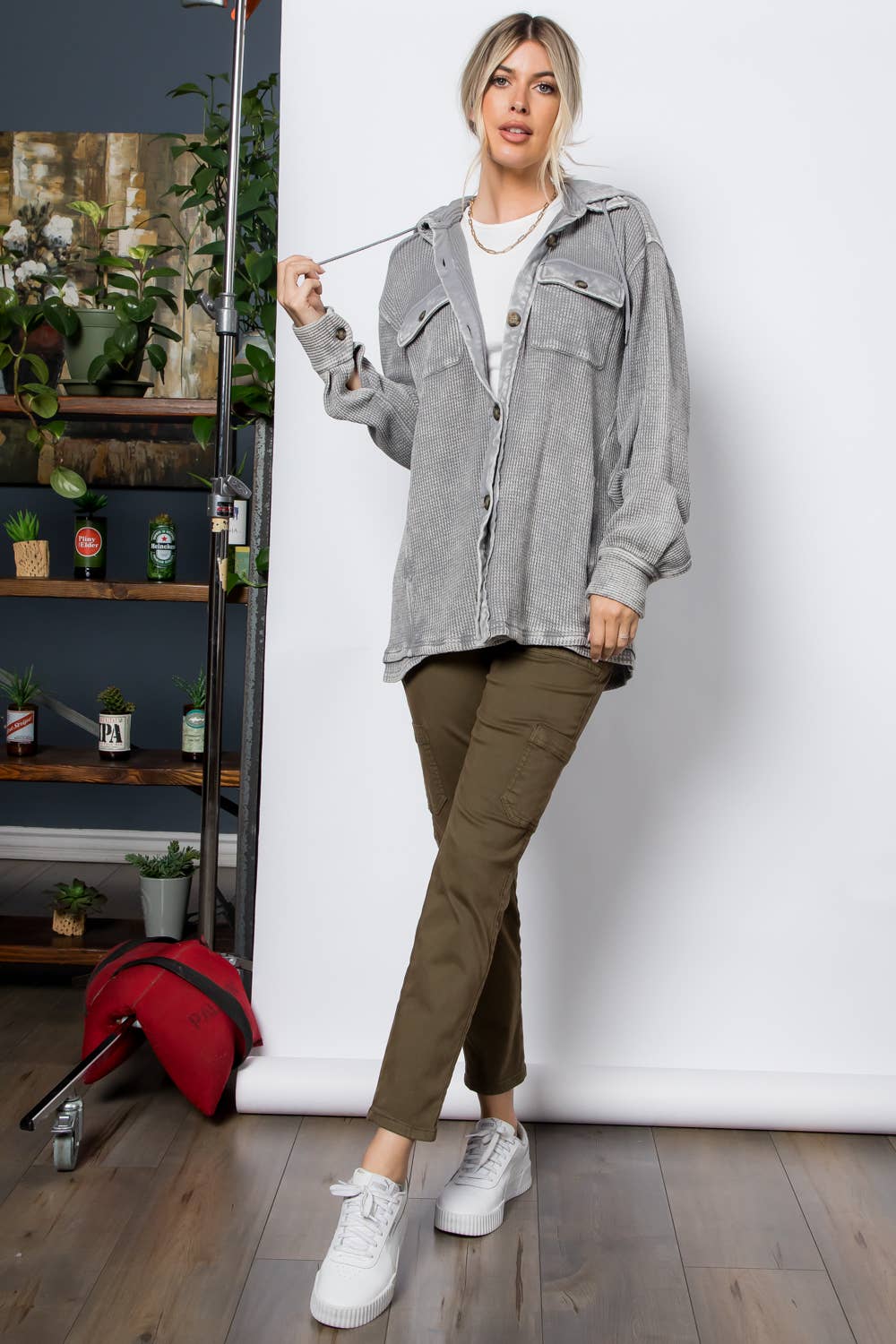 GARMENT DYE HEAVY WAFFLE KNIT HOODIE