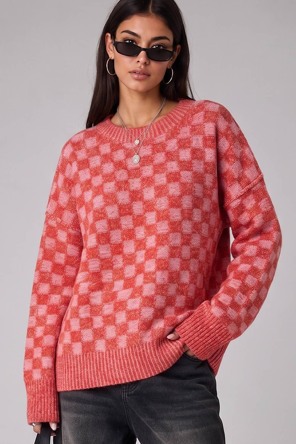 Checkerboard Knit Sweater