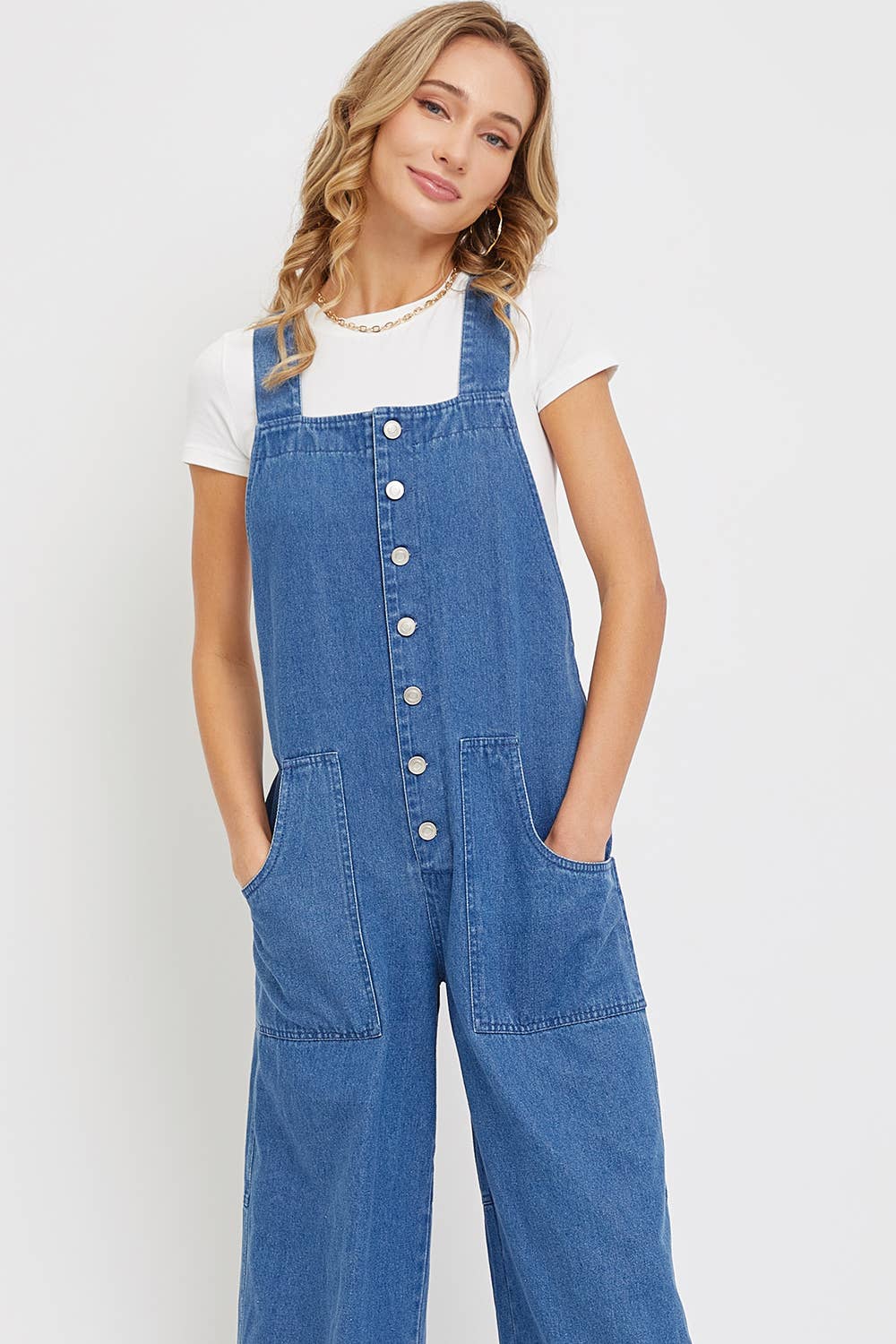 DENIM WIDE-LEG JUMPSUIT/OVERALL