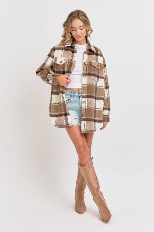 COZY BROWN PLAID SHACKET