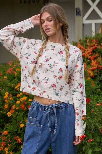FLORAL LIGHTWEIGHT LONGSLEEVE SWEATER