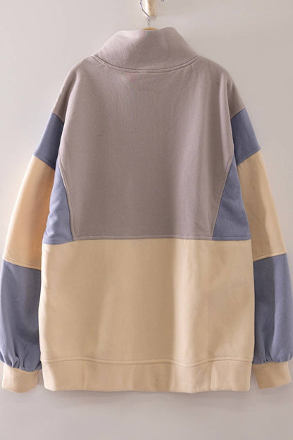 Colorblock Half Snap Sweatshirt: GRAY