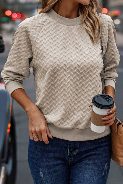 BEIGE TEXTURED RAGLAN PULLOVER