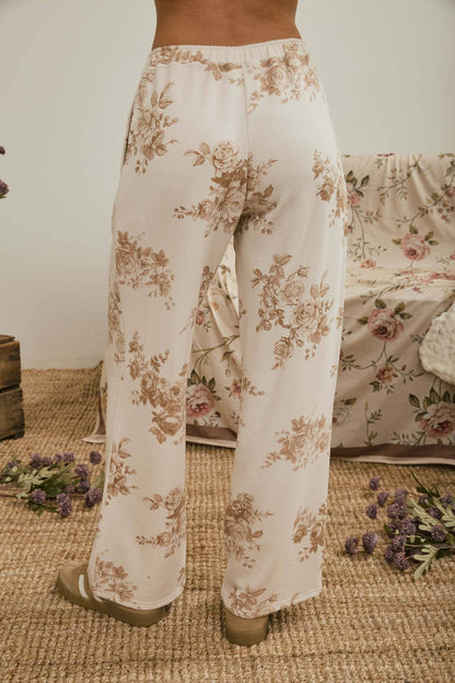 FLORAL TOILE WIDE LEG KNIT LOUNGE PANTS