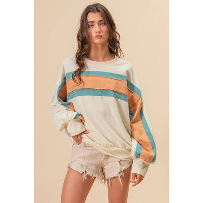 BiBi - FRENCH TERRY COLOR BLOCK SWEATSHIRT: INDIGO/MUSTARD/IVORY / XL