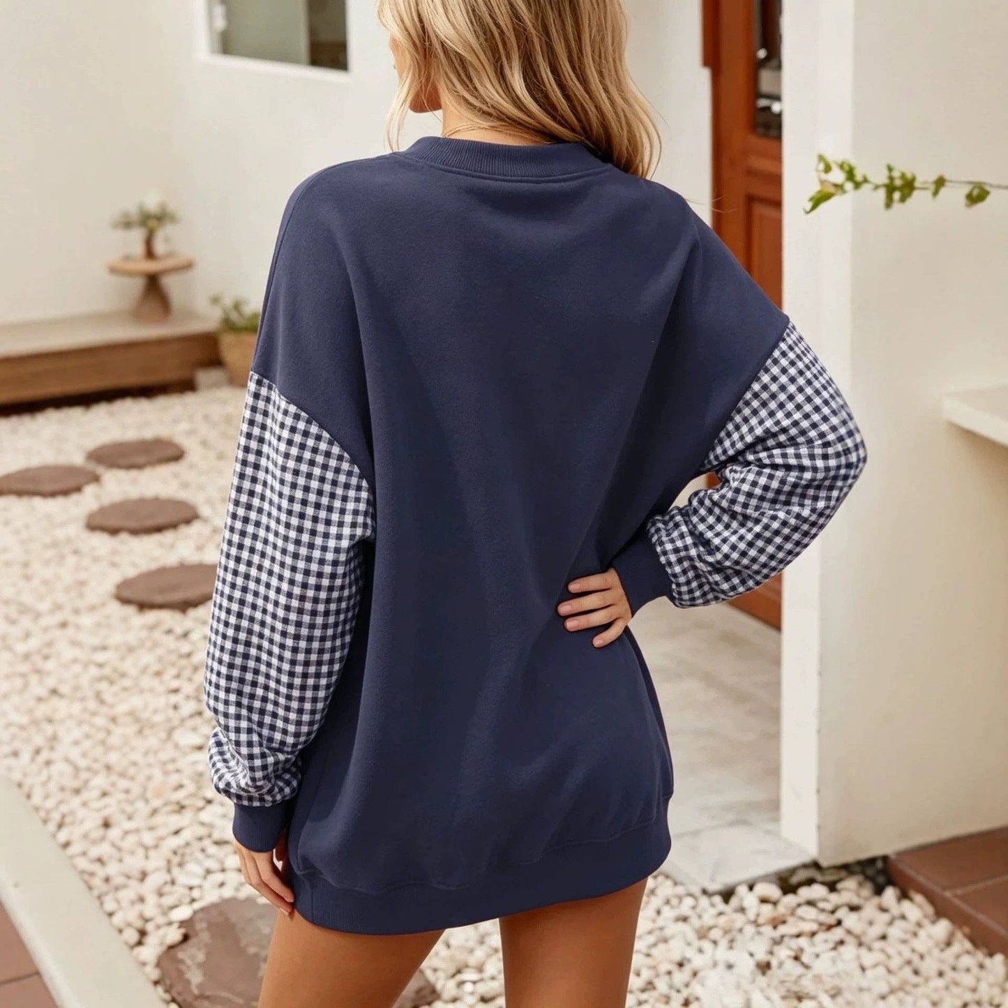 Lovesoft - Plaid Color Block Oversized Sweatshirt Casual Fall Pullover: Red / 65%Polyester+30%Viscose   +5%Elastane / L