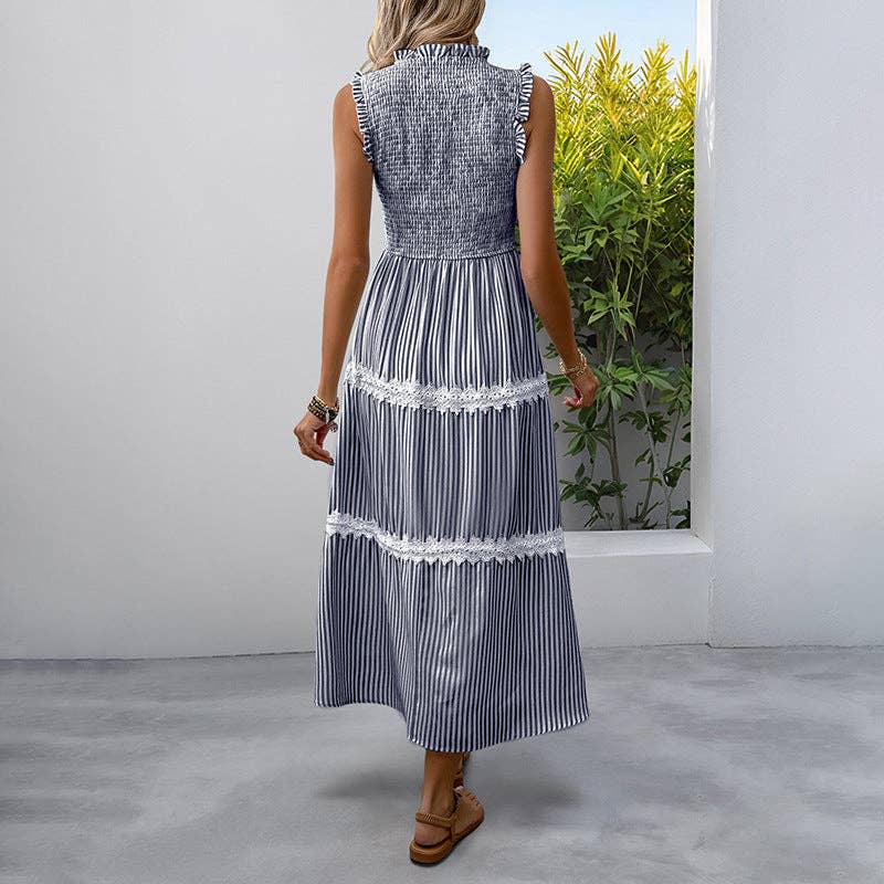STRIPED LACE TRIM SLEEVELESS MIDI