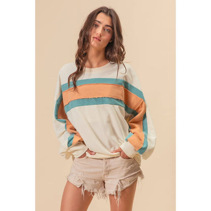 BiBi - FRENCH TERRY COLOR BLOCK SWEATSHIRT: INDIGO/MUSTARD/IVORY / XL