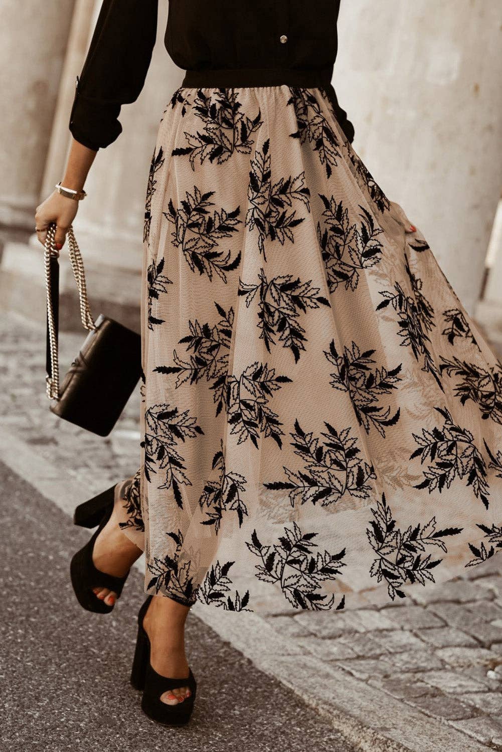 APRICOT FLORAL EBROIDERED MAXI