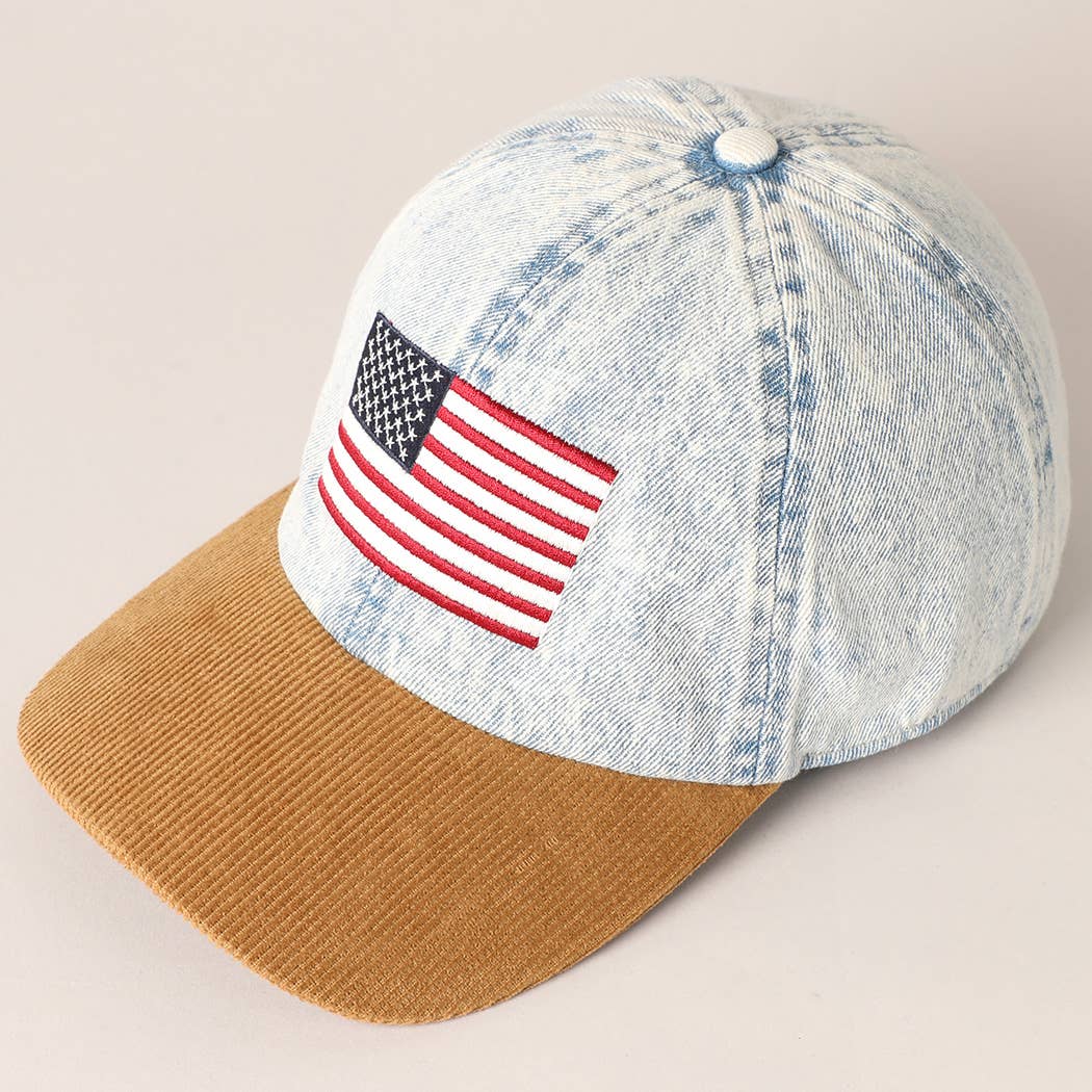 EMBROIDERED US FLAG TWO TONE BASEBALL CAP