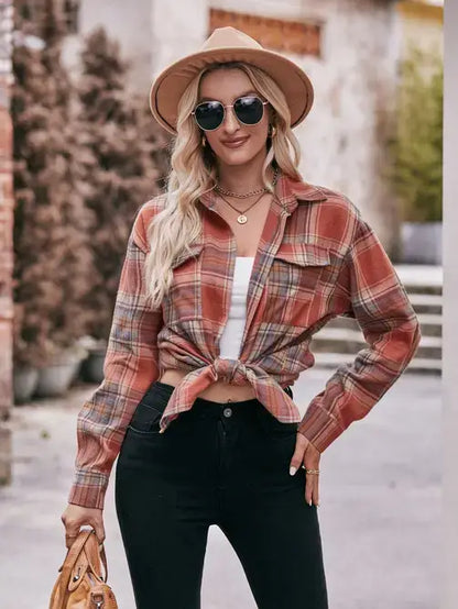 COFFEE CASUAL OVERSIZED LOOSE PLAID FLANNEL