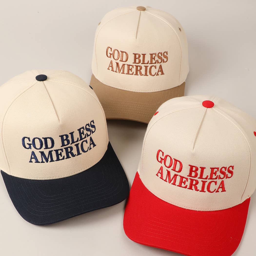 GOD BLESS AMERICA EMBROIDERED TWO TONE CAP