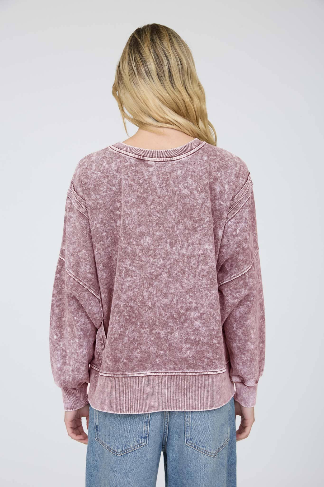 Blu Pepper - ACID WASH LONG SLEEVE SIDE SLIT KNIT TOP: INDIGO BLUE