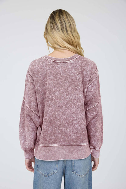 Blu Pepper - ACID WASH LONG SLEEVE SIDE SLIT KNIT TOP: INDIGO BLUE