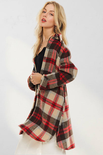 ADORA LA - CEJ1987A-CHECK FLANNEL SHIRT JACKET LONG SLEEVE: Green/Navy / S-M-L(2-2-2)