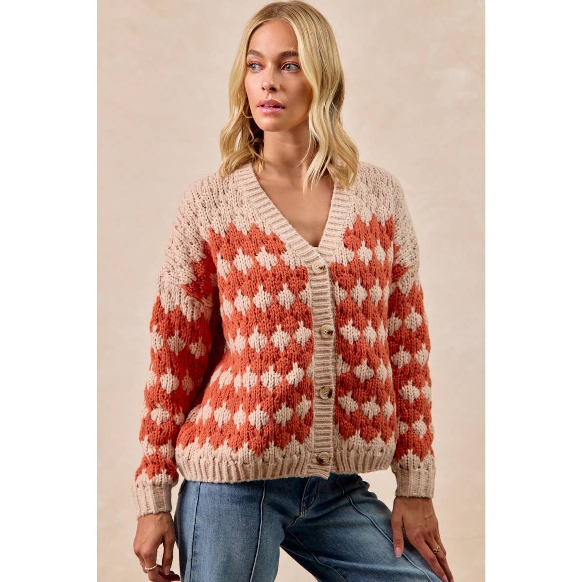 TEXTURED SWEATER CARDIGAN WITH BUTTONED CLOSURE