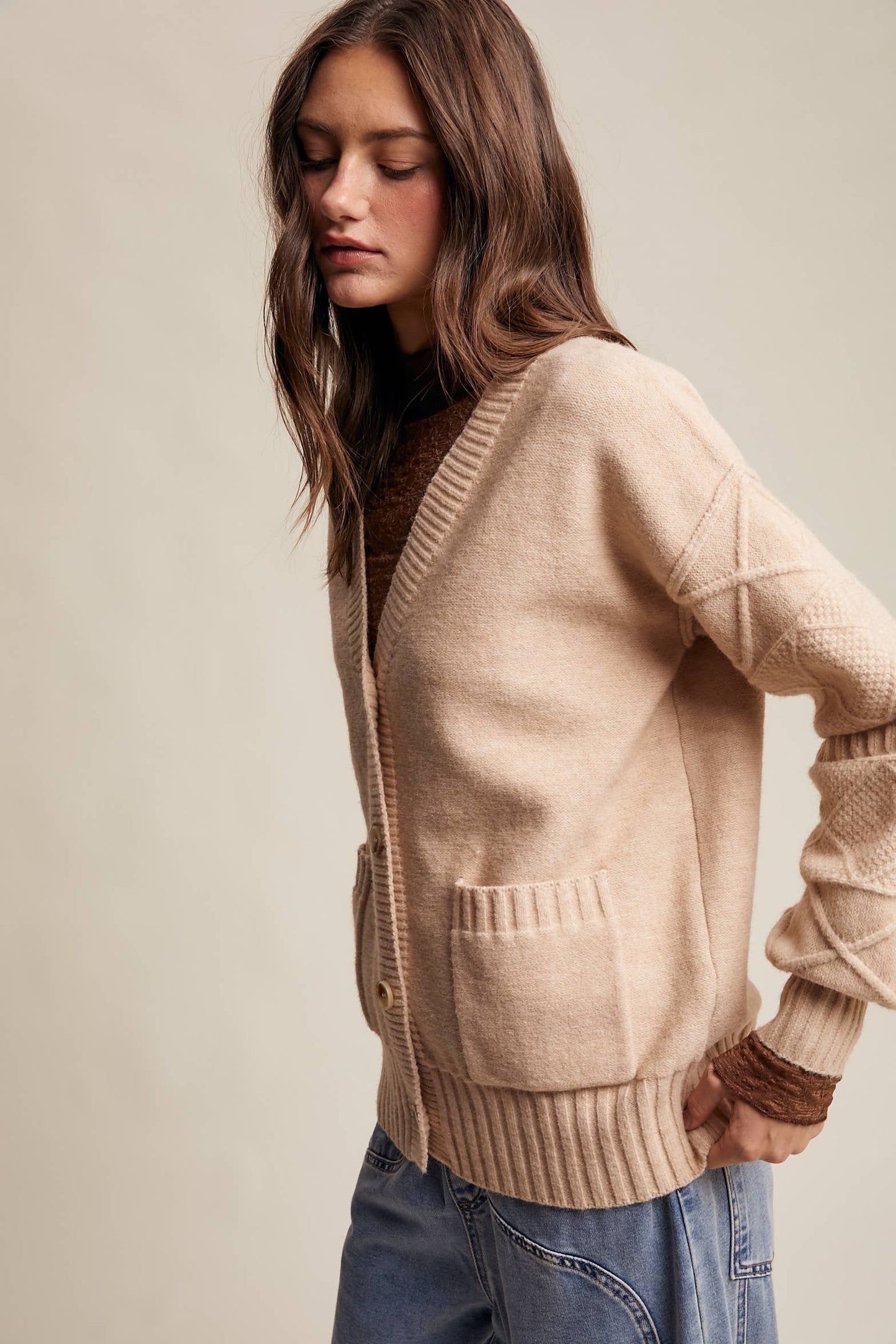 TEXTURED KNIT BUTTON-UP CARDIGAN