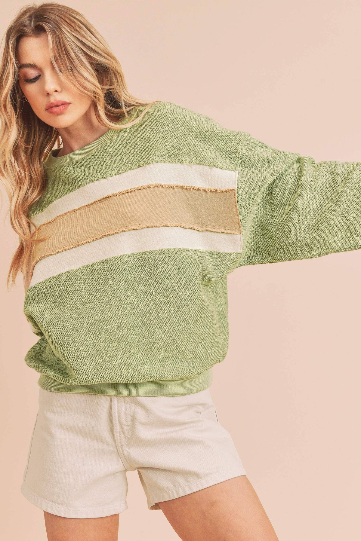AEMI + CO - 846AD Winnie Sweatshirt: Navy/Ivory/Tan / L / Top