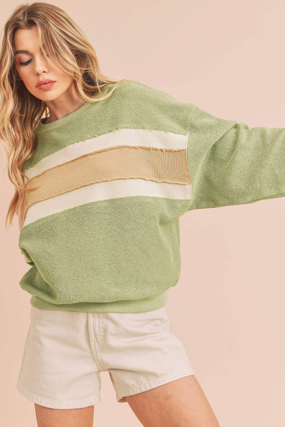 AEMI + CO - 846AD Winnie Sweatshirt: Navy/Ivory/Tan / L / Top