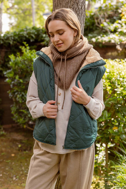 QUILTED ZIP UP FLEECE LINED PUFFER VEST HUNTER GREEN