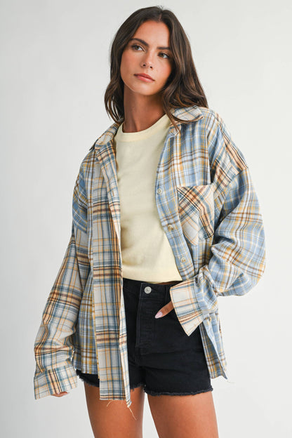 AEMI + CO - 8376EN Kambrie Plaid Flannel Shirt: Blue Multi / Contemporary / S