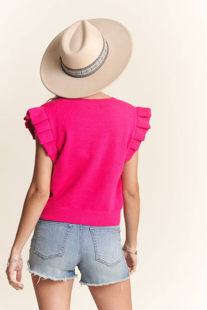 KELLY RUFFLED CAP SLEEVES SWEATER VEST TOP