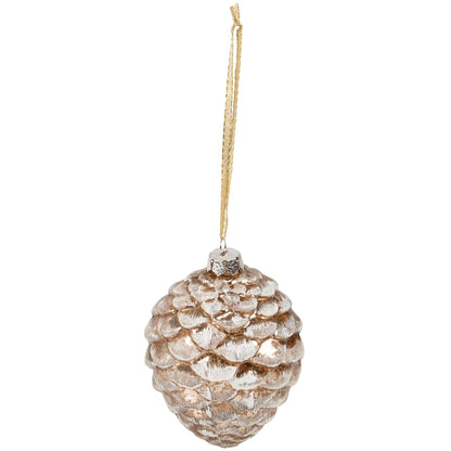 GLASS SNOWY PINECONE CHRISTMAS ORNAMENT