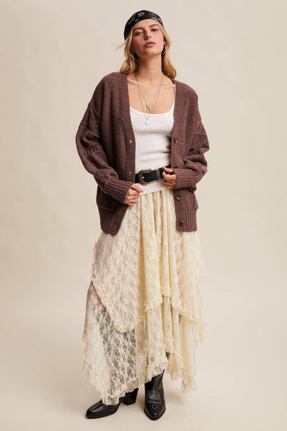 TEXTURED KNIT BUTTON-UP CARDIGAN