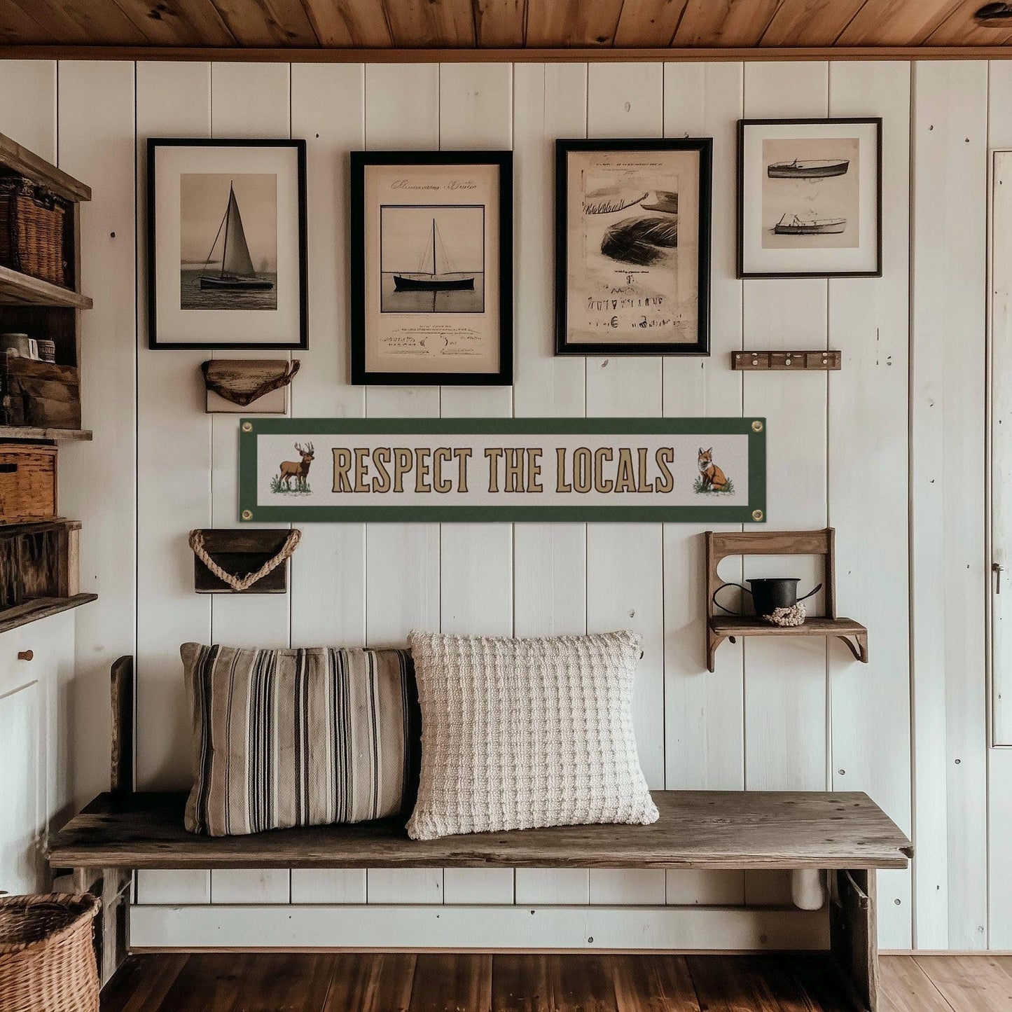 Respect The Locals Banner – Vintage Felt Flag: Green Border