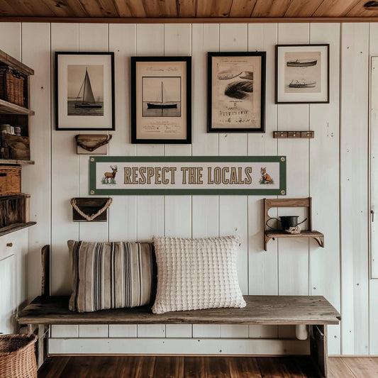 Respect The Locals Banner – Vintage Felt Flag: Green Border