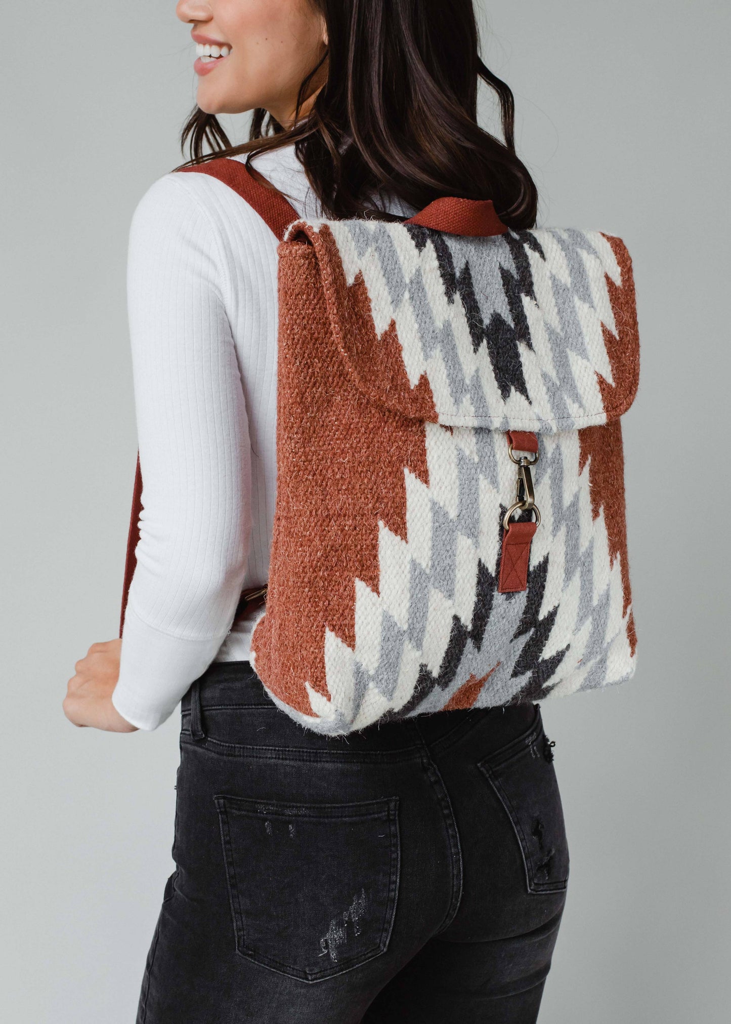 RUST, CREAM + GRAY AZTEC BACKPACK