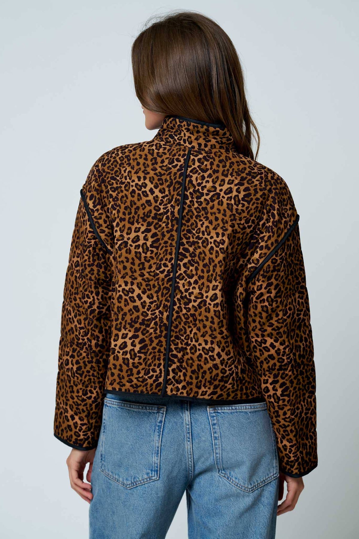 Blu Pepper - LEOPARD PRINT SNAP BUTTON JACKET: BROWN MULTI