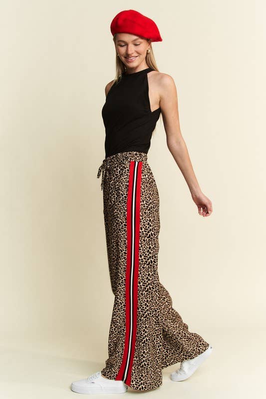 JADE BY JANE - LEOPARD CONTRAST TROUSER RED PANEL: MOCHA BROWN / S