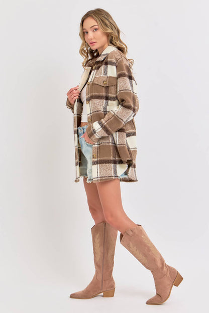 COZY BROWN PLAID SHACKET