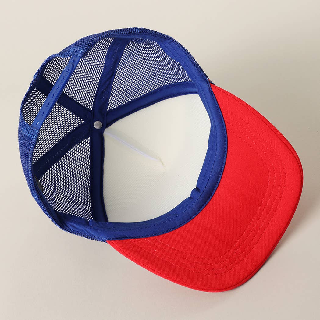 USA FLORAL LETTER PATCH TRUCKER BASEBALL CAP