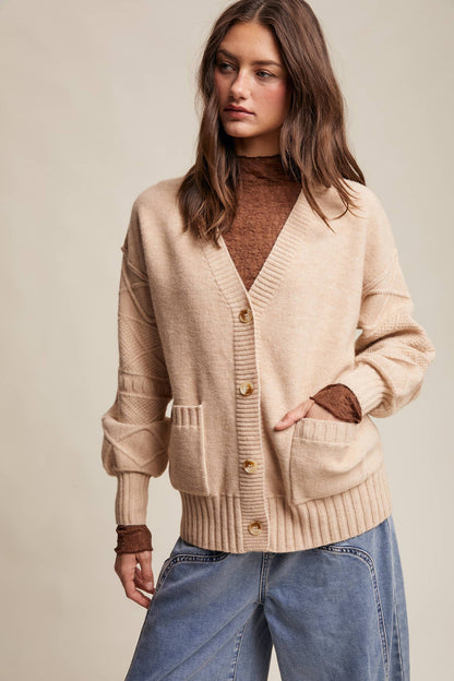TEXTURED KNIT BUTTON-UP CARDIGAN