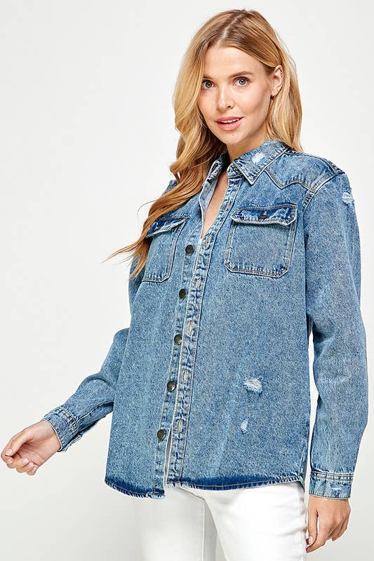 BOYFRIEND DENIM BUTTON UP JEAN JACKET